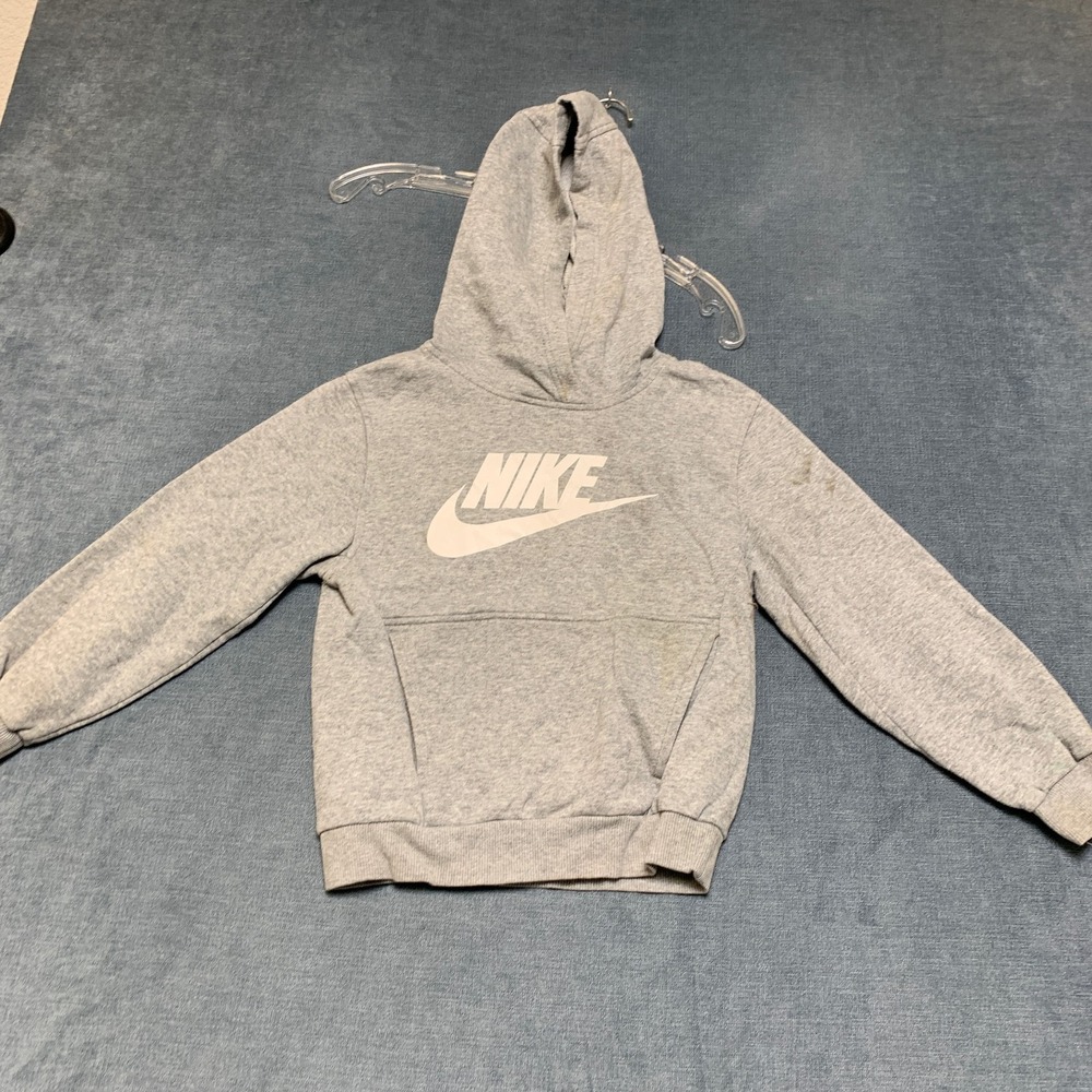 Nike Hoodie Kids Small Gray Swoosh Logo Kangaroo Pocket Long Sleeve Pullover
